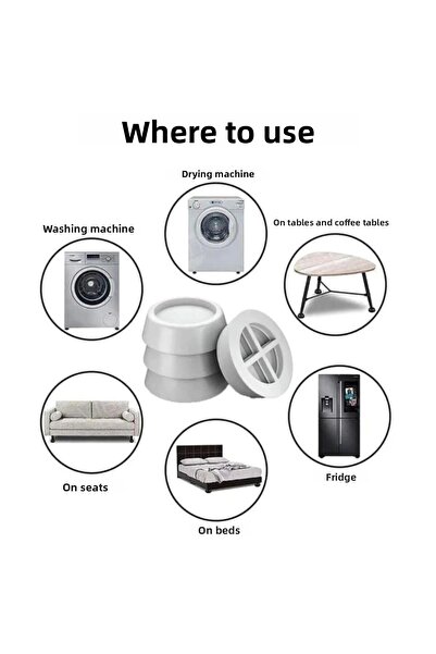 NUBLADO Laundry Dishwasher White Goods Anti-Vibration Riser Stand Feet 4 Pieces.