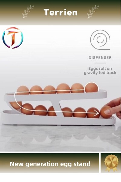 Terrien حامل بيض من سلسلة Home من البلاستيك الأبيض ذو طبقتين، مريح وعملي من الجيل الجديد، موفر للمساحة