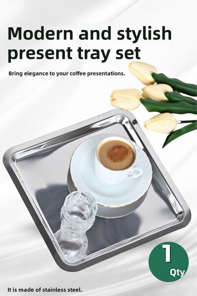 FİTHOME 1Pcs Stainless Steel Square Coffee Presentation Tray Set