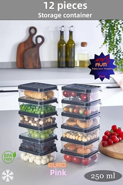 Euro Pink 12 Pieces 250 ml Storage Container - Refrigerator Organizer 12X250Ml