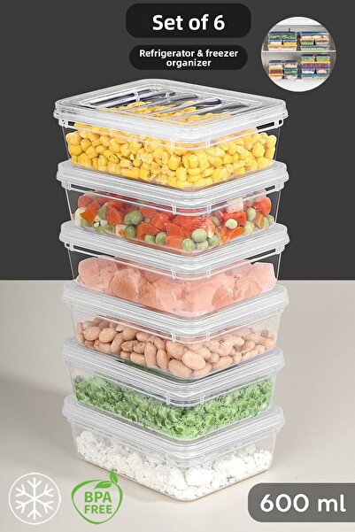 Meleni Home 6-Piece Microwave Compatible Storage Container with Transparent Lid - Organizer Organizer Food Storage Container 6X600Ml