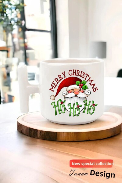 Tanem Tasarım كوب سيراميك بمقبض على شكل حرف T مع تصميم رأس السنة الجديدة وعيد...