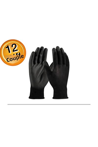 Junior جونيور JN1007 قفازات العمل السوداء PU 12 زوجًا
