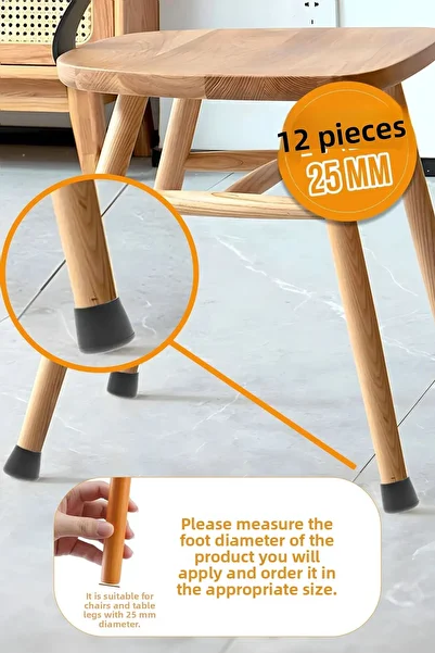 Kacar Home 12 Pieces 25 mm Black Silicone Table Chair Shoe Anti-Slip Seat Floor Protector Anti-Scratch Foot Cover
