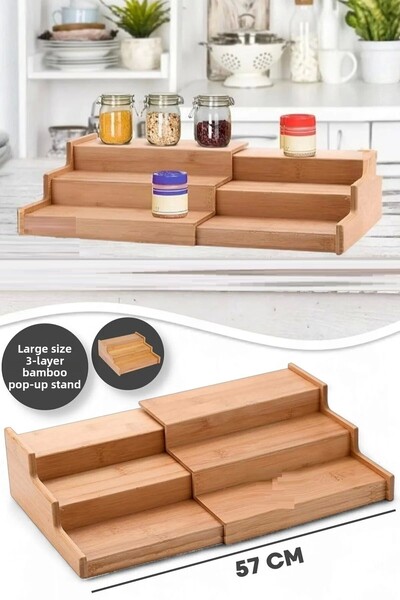 Berdina Home 3 Tiers Pop-Up Large Size Bamboo Stand Organizer Countertop Seas...