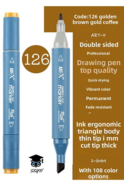 SEYFİKİRTASİYE قلم رسم دائم ذو طرف رفيع ذو تصميم مزدوج - رسم 2-6 مم، رسم طويل...