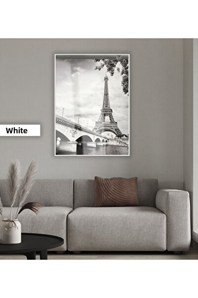 Harikabirev HARIKABIREV | MODELUL TURNUL EIFFEL NEGRU ȘI ALB -2 | TABLOU DIN STICLĂ TEMPERAT CU CADRU, SIMPLE, VERTICAL