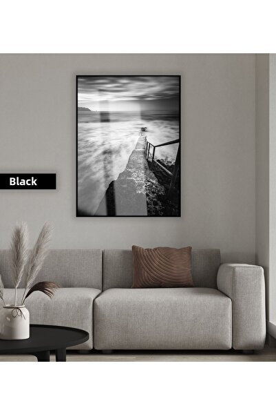 Harikabirev HARİKABİREV | MODEL DE SCĂRI FUMURĂ NEGRU&ALB | TABLA DE STICLA TEMPLATA CU CADRU, SIMPLE, VERTICALA