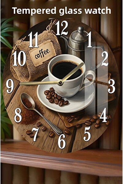 kutuTR Special Design 3D Look Tempered Glass Watch for Coffee Enthusiasts – 33 cm Csdw212