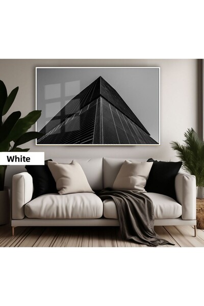 Harikabirev HARİKABİREV | MODEL SKYSCRAPER DE CULOARE ALB&NEGRU | TABLO DE STICLA TEMPLATA CU CADRU ORIZONTAL