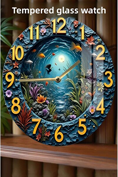 kutuTR Bring the Magic of the Sea to Your Home! 3D Look Tempered Glass Watch – 33 cm Csdw246