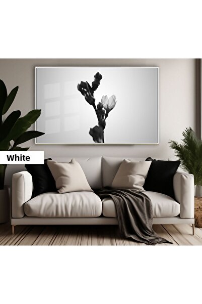 Harikabirev HARİKABİREV | MODEL ORCHIDEA CULOARE NEGRU&ALB | TABLO DE STICLA TEMPLATA CU CADRU ORIZONTAL