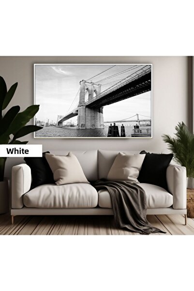 Harikabirev HARİKABİREV | MODEL DE POD MANHATTAN CULOARE ALB&NEGRU | TABLO DE STICLA TEMPLATA CU CADRU ORIZONTAL