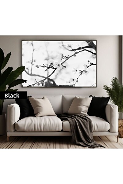 Harikabirev HARİKABİREV | MODEL DE PĂRĂT DE FLORI DE CULOARE NEGRU&ALB | TABLO DE STICLA TEMPLATA CU CADRU ORIZONTAL