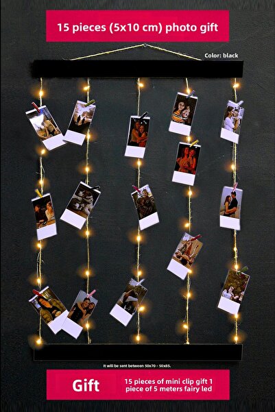 yhfoto إطار صور LED مع مشبك حبل - إطار مضيء - إطار ذكريات - أسود