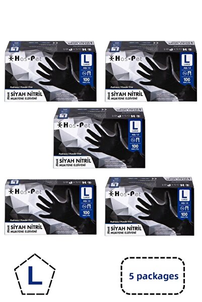 Has-Pet Haspet Powder Free Black Nitrile Gloves Large Size 5 Boxes