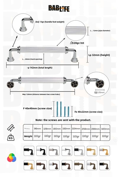 bablife Melis 128mm Crom Metal Sertar de lux Mânere de mobilier pentru dulap cu toate opțiunile de culoare
