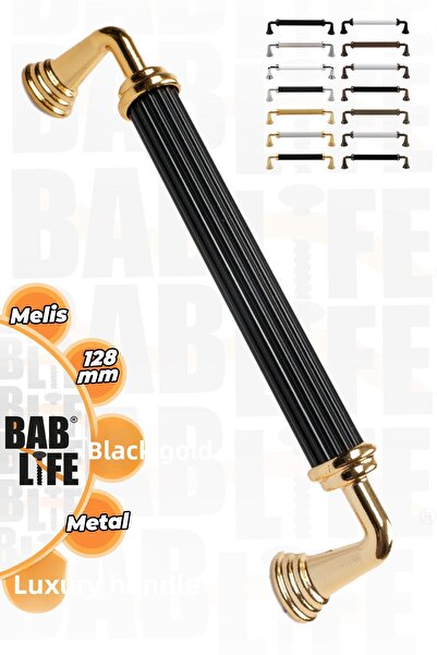 bablife Melis 128mm Negru - Mânere de mobilier pentru dulapuri de lux din metal auriu, cu toate opțiunile de culoare