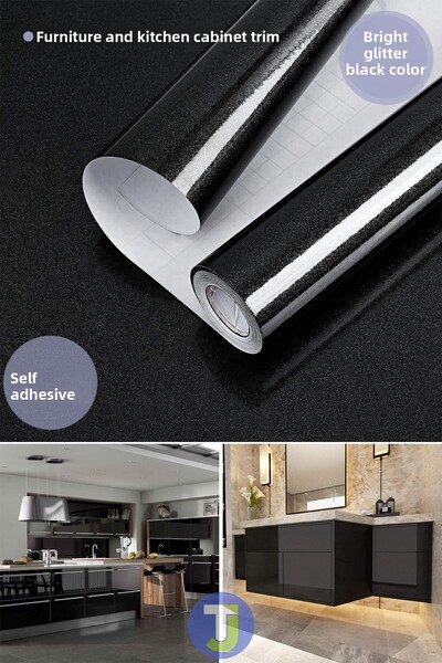 Technojet Self Adhesive Glitter Black Kitchen Bathroom Countertop Wall Cabinet Table Covering 60cmx100cm