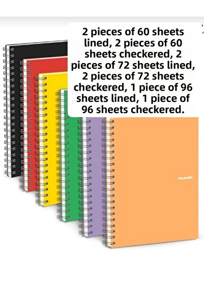 ÇEÇEN HOME Set de caiete școlare A5 cu 8 bucăți spirale PP (2 bucăți 96 coli ...