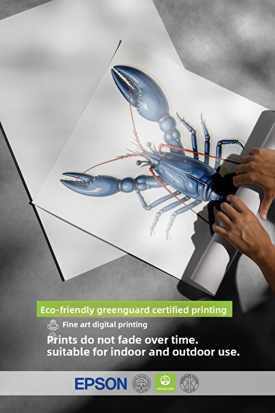 Postifull Black Framed Poster, Crab, Illustration, Blue Color Poster, Summer Selection 2025, No:109575