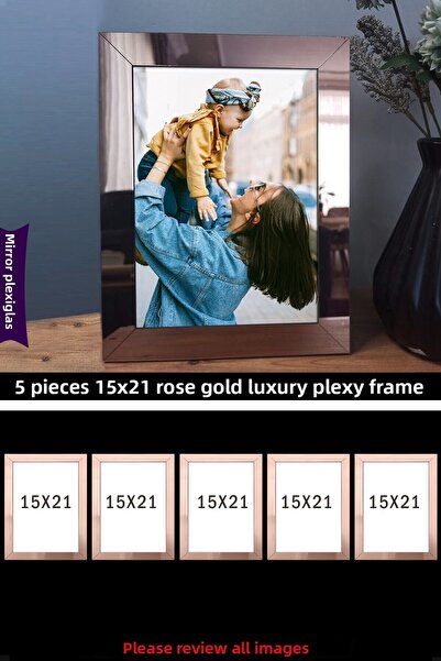 yhfoto 5 قطع 15x21 A5 إطار زجاجي مرآة ذهبي وردي - إطار زجاجي فاخر