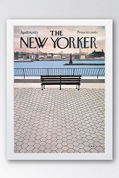 Saturn Pictură înrămată The New Yorker 14 aprilie 1973 - Bancă pe plajă