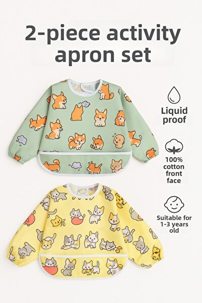 BEBİS Set of 2 Baby Food Bibs 0-2 Years |   Wearable Sleeves and Animal Patte...