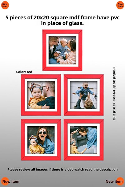 yhfoto 5 قطع 20X20 إطار أحمر مربع - إطار MDF