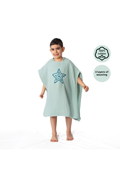Zuppers 4 Layer Embroidered Muslin Poncho - Mint Green