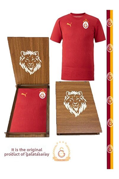 Galatasaray Original Red Puma a Team 5 Star T-Shirt Gift Lion with Wooden Box