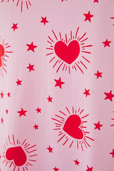 Trendyol Curve Pink Heart T-Shirt-Jogger Knitted Pajamas Set Tbbaw23Ai00021