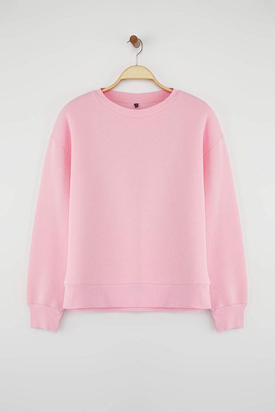 Trendyol Collection Light Pink Thick Fleece Inside Regular/Normal Fit Crew Neck Basic Knitted Sweatshirt Twoaw24Sw00101