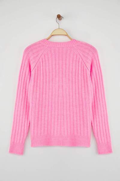 Trendyol Collection Wardrobe Essentials Pink Soft Textured Wide Fit Ribbed Sweater |   Twoaw26Kz000780