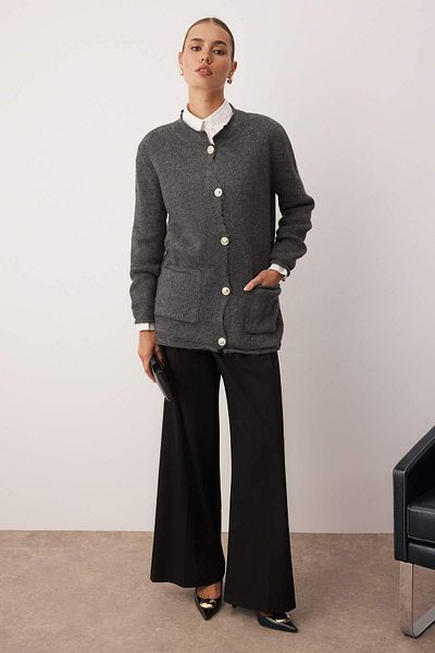 Trendyol Modest Anthracite Button Detailed Knitwear Cardigan Tctaw26Th00015