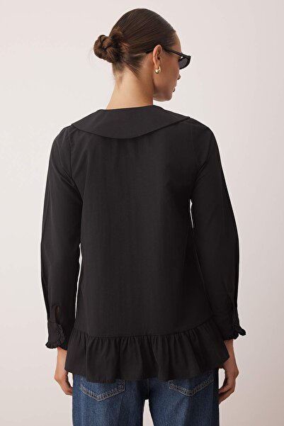 Trendyol Modest Black Cotton Ruffle Detailed Woven Shirt Tctaw26Tg00002