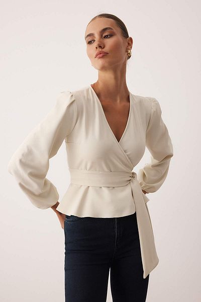 Trendyol Collection Ecru Double Breasted Tie Detail Woven Woven Blouse Twoaw20Bz1089