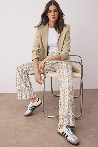 Trendyol Collection Multi-Colored Animal Snake Pattern High Waist Wide Leg Jeans Twoaw26Je00136