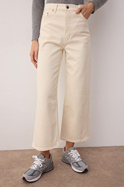 Trendyol Collection Ecru High Waist Ankle Length Culotte 100% Cotton Jeans Twoaw26Je00190