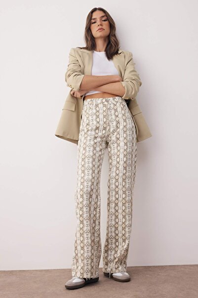 Trendyol Collection Multi-Colored Animal Snake Pattern High Waist Wide Leg Jeans Twoaw26Je00136