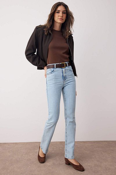 Trendyol Collection Light Blue High Waist Straight Jeans Twoaw26Je00184