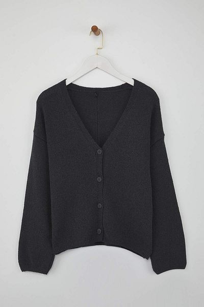 Trendyol Collection Anthracite Cotton Blended Basic Wide Fit Knitwear Cardigan Twoaw26Hi00107