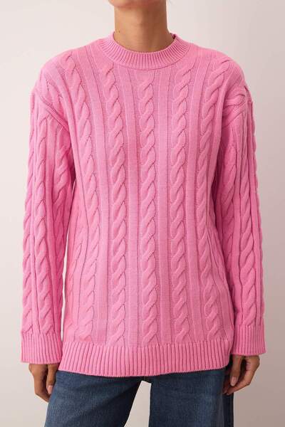 Trendyol Modest Růžový pletený svetr z úpletu TCTAW26AK00005