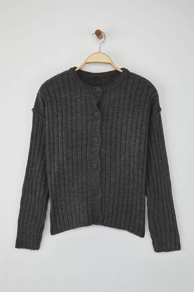 Trendyol Collection Anthracite More Sustainable Basic Ribbed Wide Fit Knitwear Cardigan Twoaw26Hi00128
