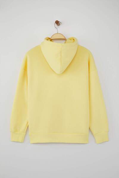 Trendyol Collection Light Yellow Thick Fleece Inside Oversize/Wide Fit Hooded Basic Knitted Sweatshirt Twoaw24Sw00103