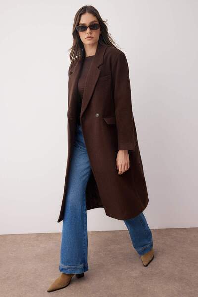 Trendyol Collection Brown Mono Closure Oversize Long Cashmere Coat Twoaw26Kb00032