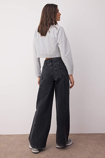 Trendyol Collection Black Regular Waist Stitching Detail Wide Leg Wide Leg Jeans Twoaw26Je00147