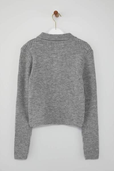 Trendyol Collection Wardrobe Essentials Gray Soft Textured Zippered Knitwear Cardigan |   Twoaw26Hi001771