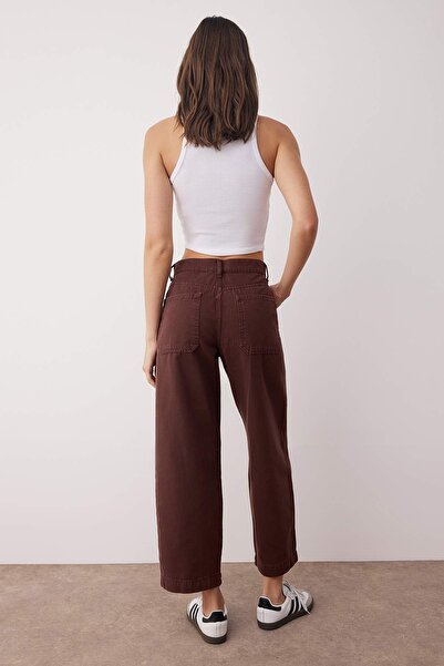 Trendyol Collection Brown High Waist Pocket Detail Loose Baggy Jeans Twoaw26Je00123