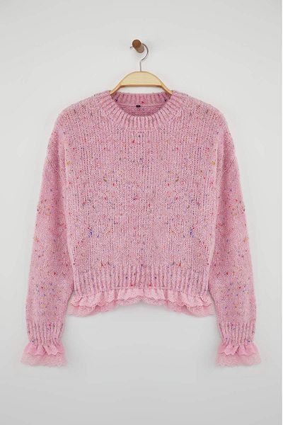 Trendyol Collection Pink Soft Textured Lace Garnish Knitwear Sweater Twoaw26Kz00058